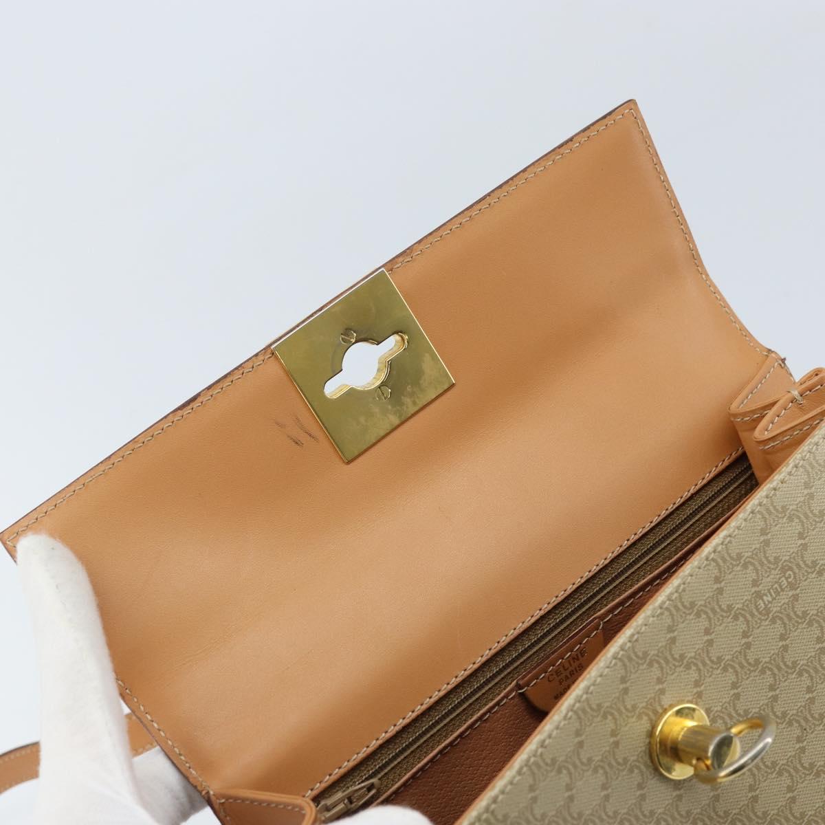 CELINE Macadam Canvas Hand Bag PVC 2way Beige Gold Auth 172510A