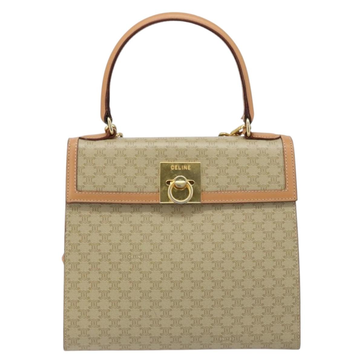 CELINE Macadam Canvas Hand Bag PVC 2way Beige Gold Auth 172510A