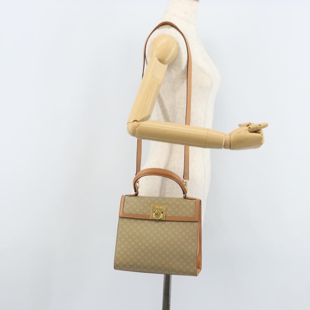 CELINE Macadam Canvas Hand Bag PVC 2way Beige Gold Auth 172510A
