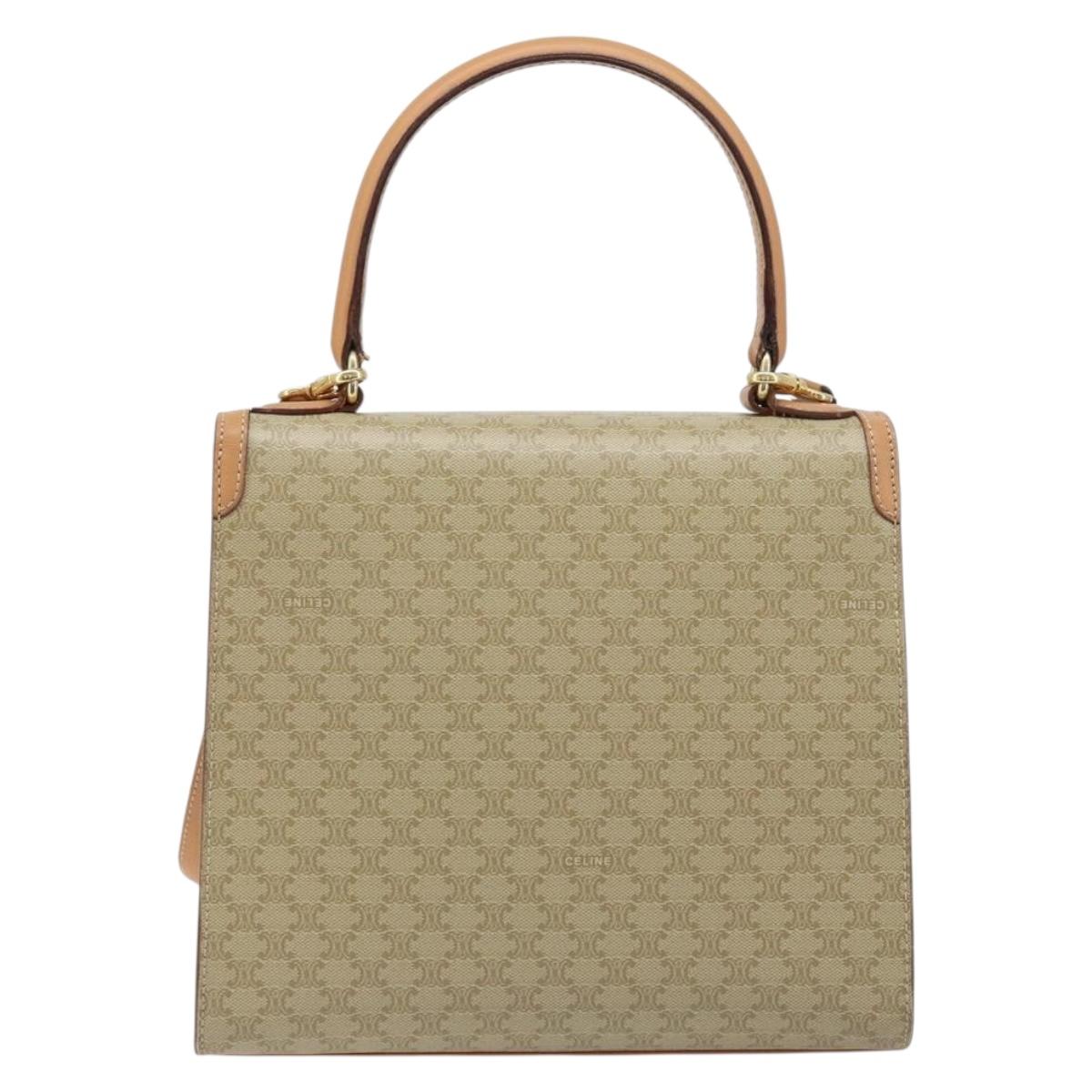 CELINE Macadam Canvas Hand Bag PVC 2way Beige Gold Auth 172510A