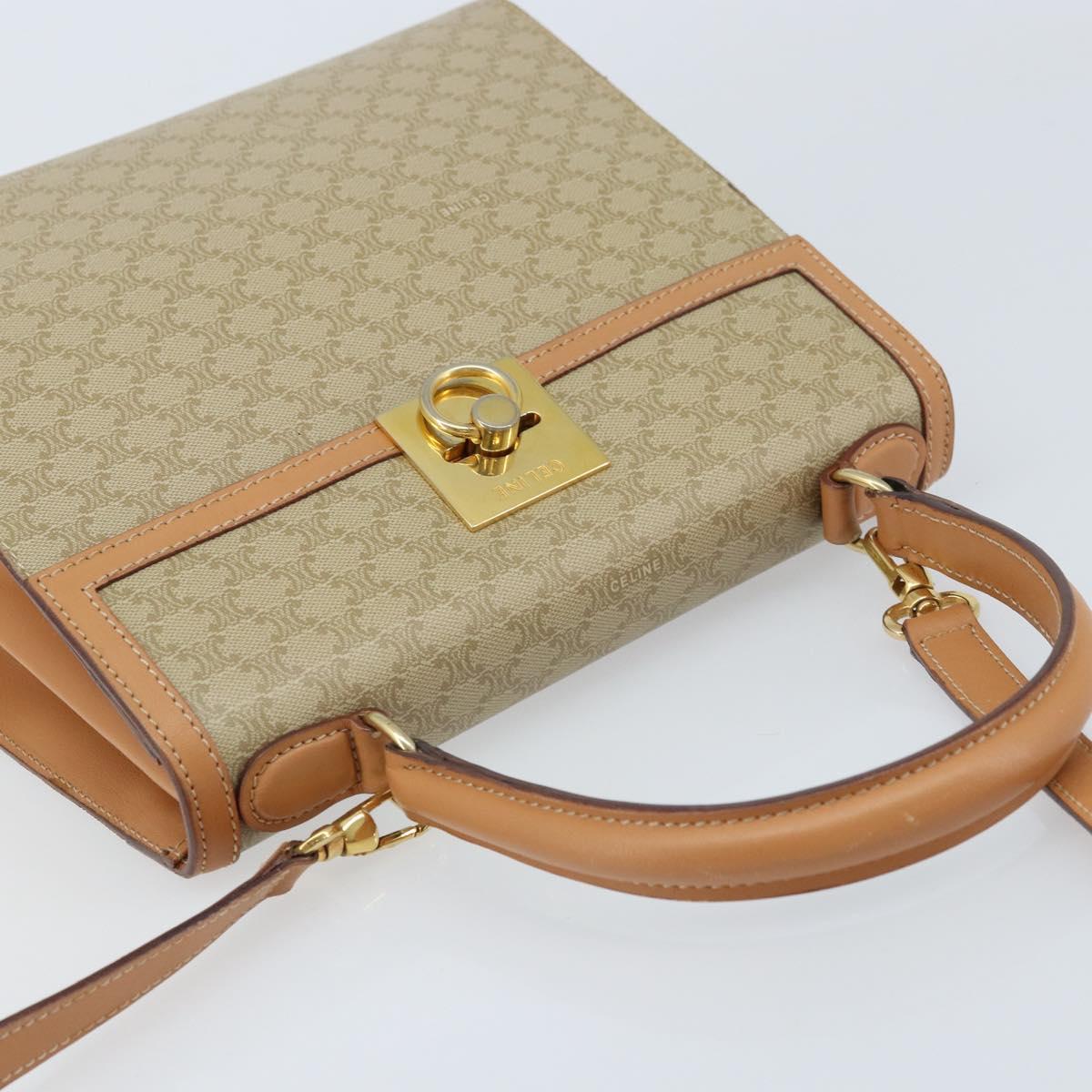 CELINE Macadam Canvas Hand Bag PVC 2way Beige Gold Auth 172510A
