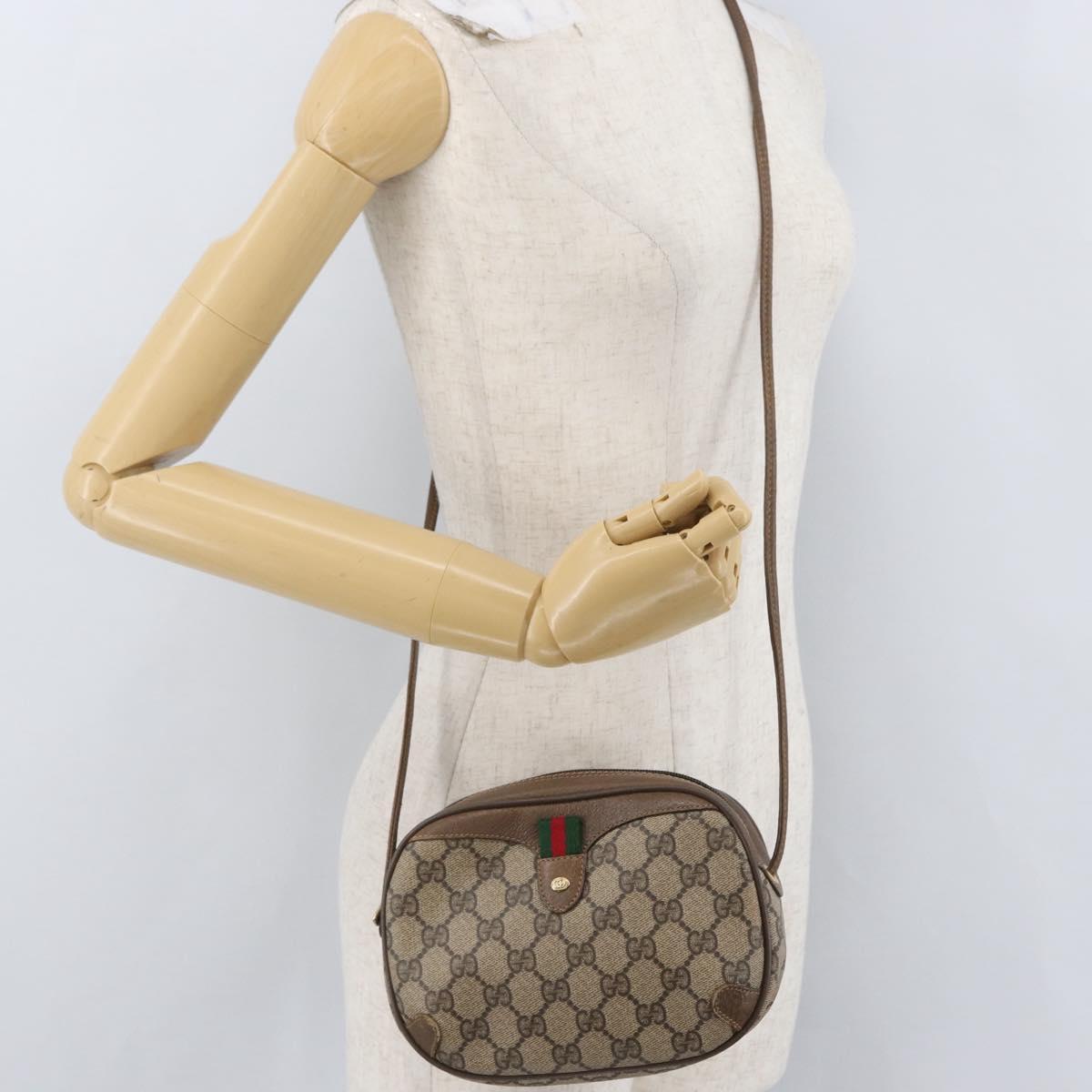 GUCCI GG Supreme Web Sherry Line Bag PVC Beige Gold 89 02 066 Auth 172511