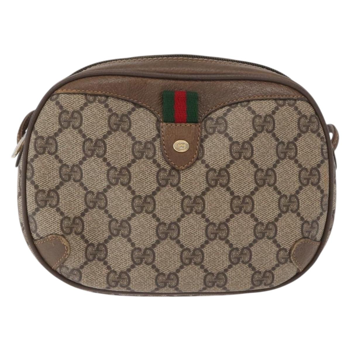 GUCCI GG Supreme Web Sherry Line Bag PVC Beige Gold 89 02 066 Auth 172511