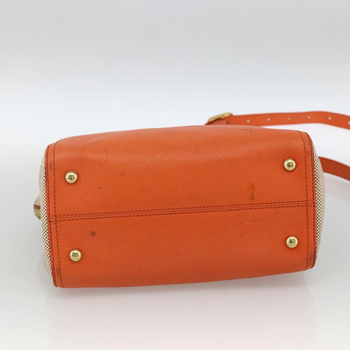 FENDI Chameleon Hand Bag Canvas Leather 2way Orange Gold Auth 172513
