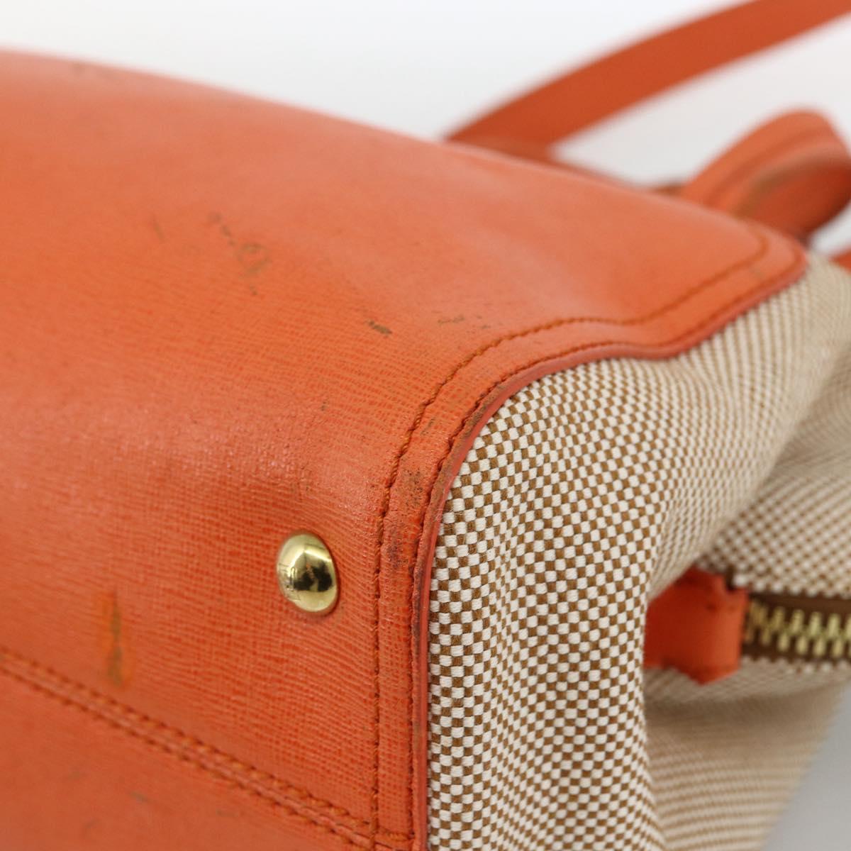 FENDI Chameleon Hand Bag Canvas Leather 2way Orange Gold Auth 172513
