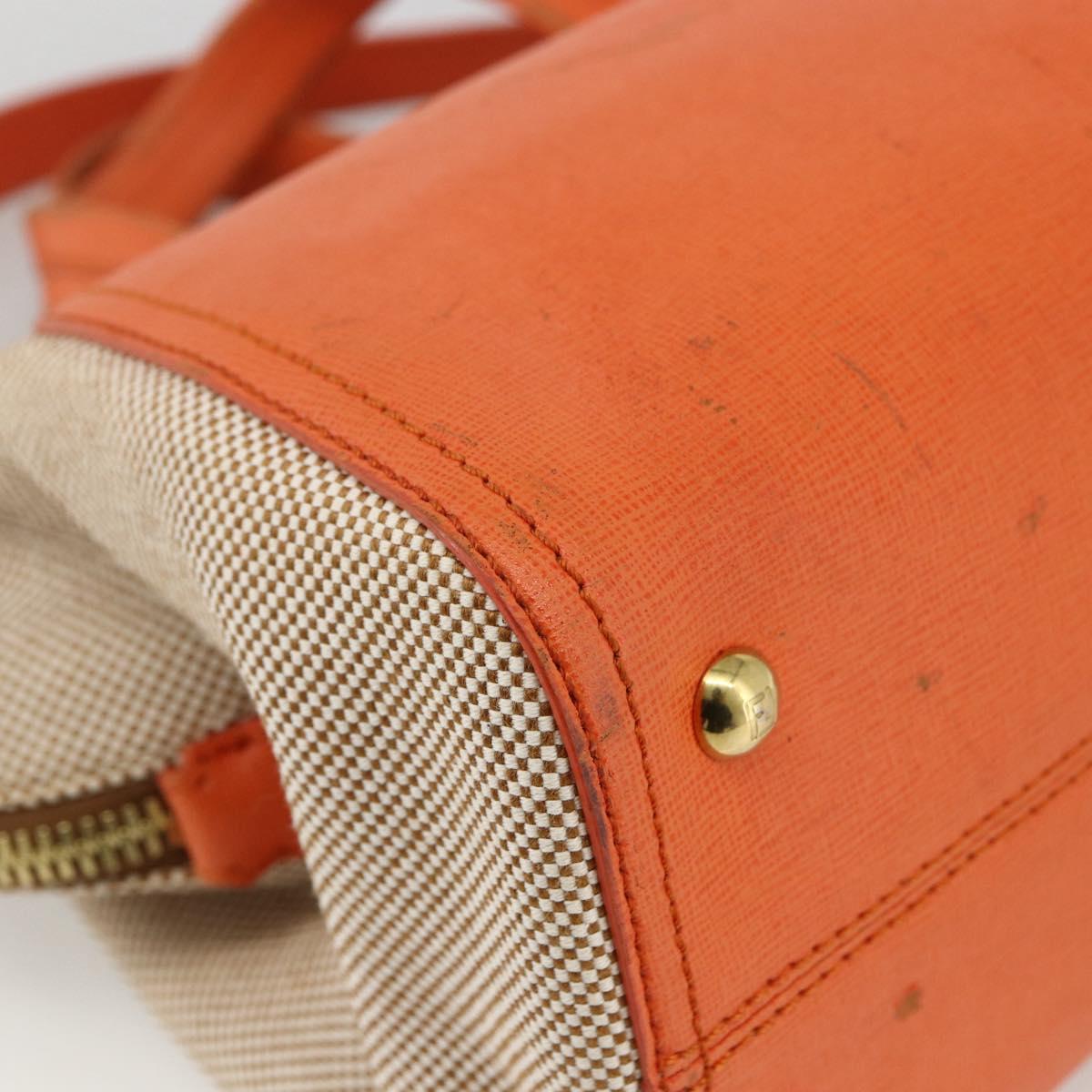 FENDI Chameleon Hand Bag Canvas Leather 2way Orange Gold Auth 172513