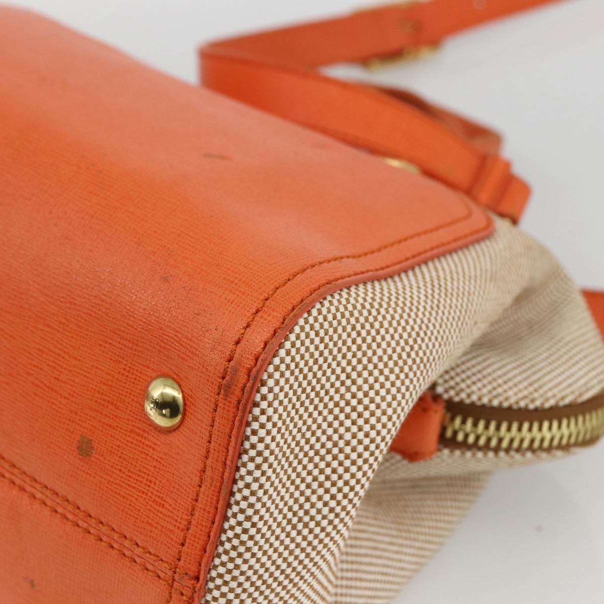 FENDI Chameleon Hand Bag Canvas Leather 2way Orange Gold Auth 172513