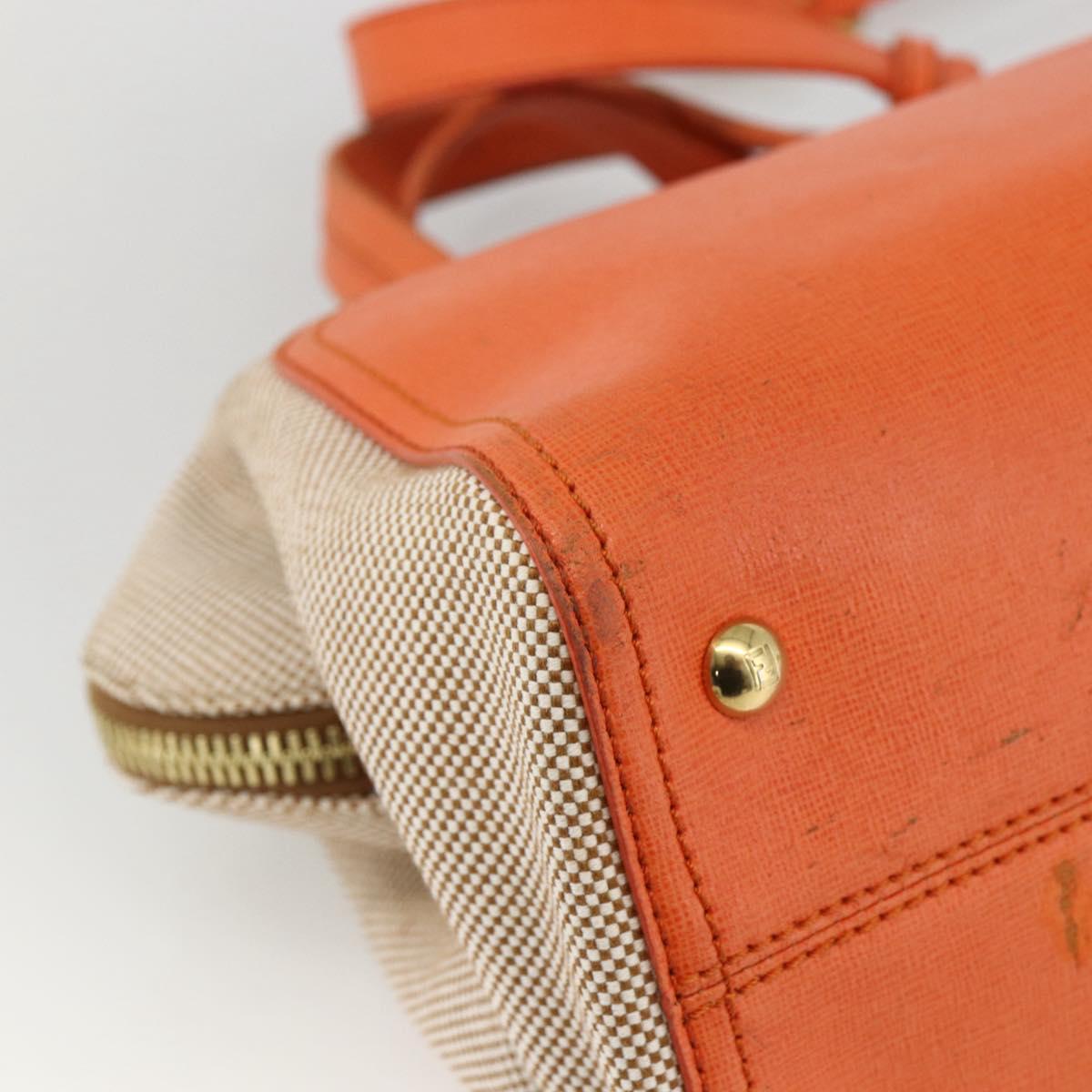FENDI Chameleon Hand Bag Canvas Leather 2way Orange Gold Auth 172513