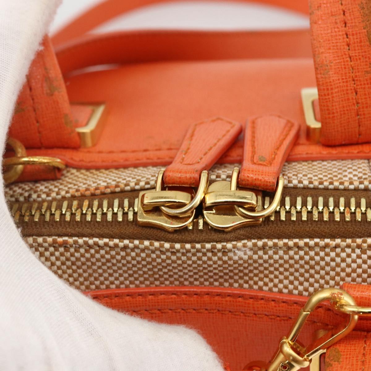 FENDI Chameleon Hand Bag Canvas Leather 2way Orange Gold Auth 172513