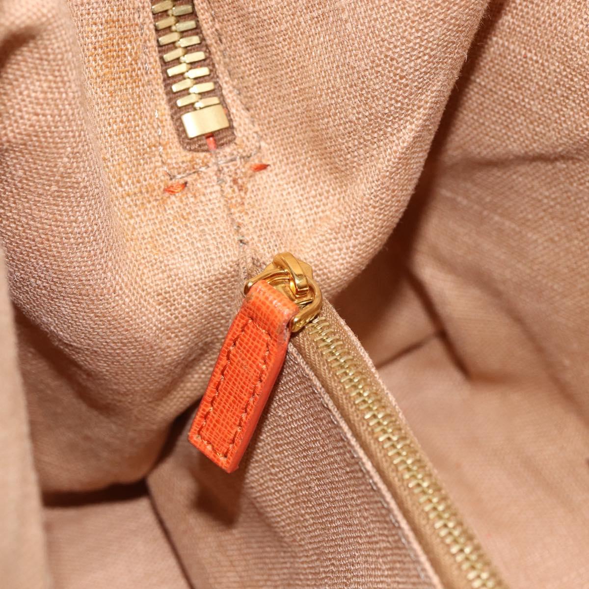 FENDI Chameleon Hand Bag Canvas Leather 2way Orange Gold Auth 172513