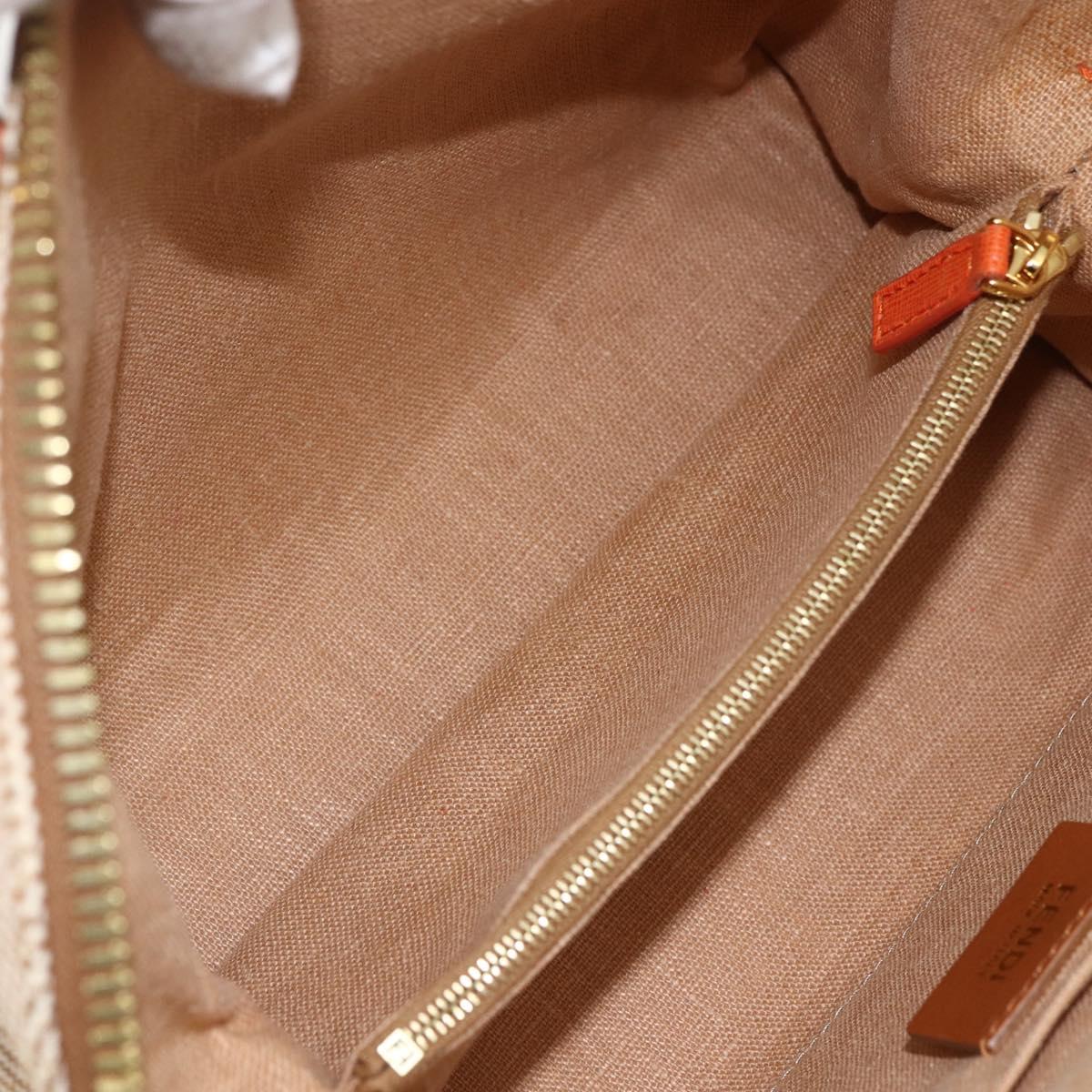 FENDI Chameleon Hand Bag Canvas Leather 2way Orange Gold Auth 172513