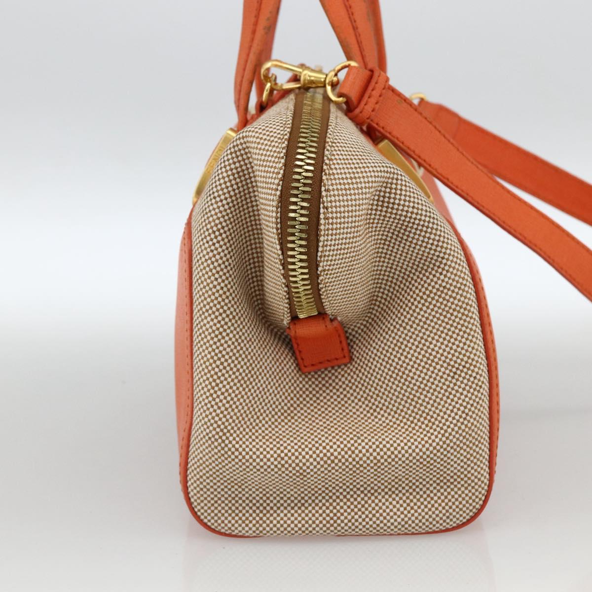 FENDI Chameleon Hand Bag Canvas Leather 2way Orange Gold Auth 172513