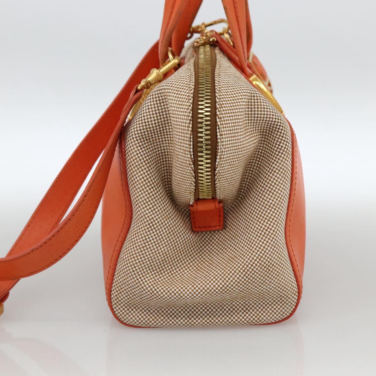FENDI Chameleon Hand Bag Canvas Leather 2way Orange Gold Auth 172513