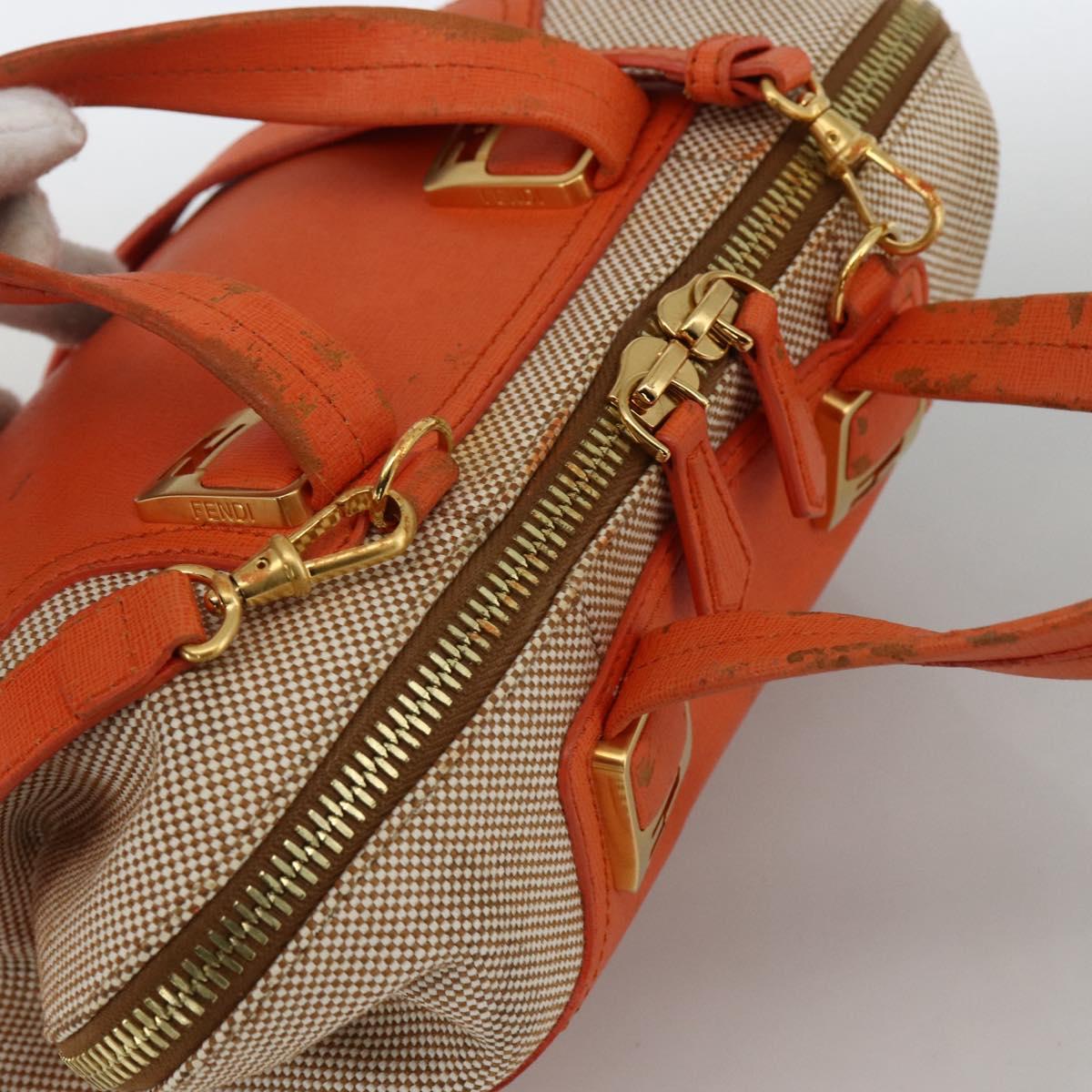 FENDI Chameleon Hand Bag Canvas Leather 2way Orange Gold Auth 172513