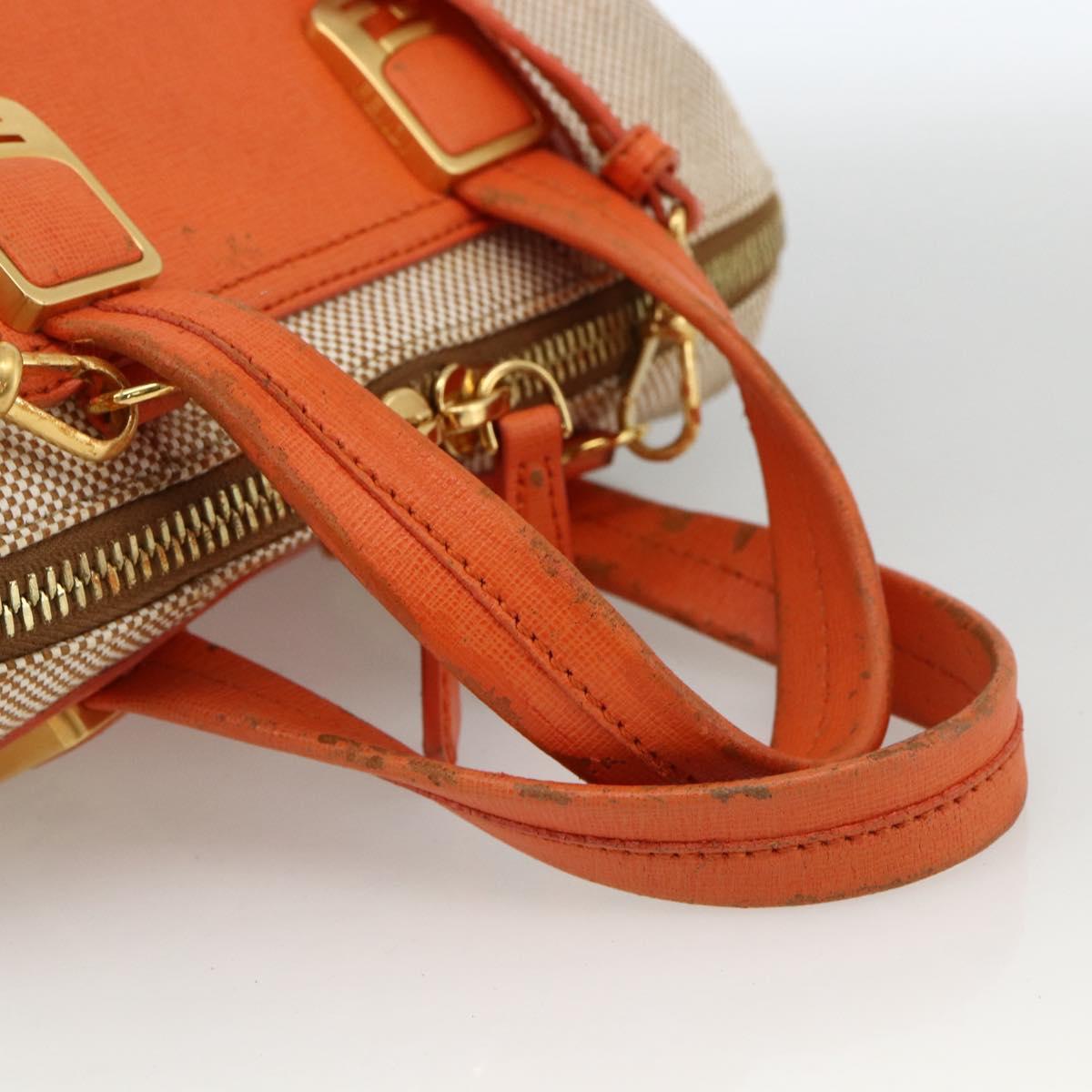 FENDI Chameleon Hand Bag Canvas Leather 2way Orange Gold Auth 172513