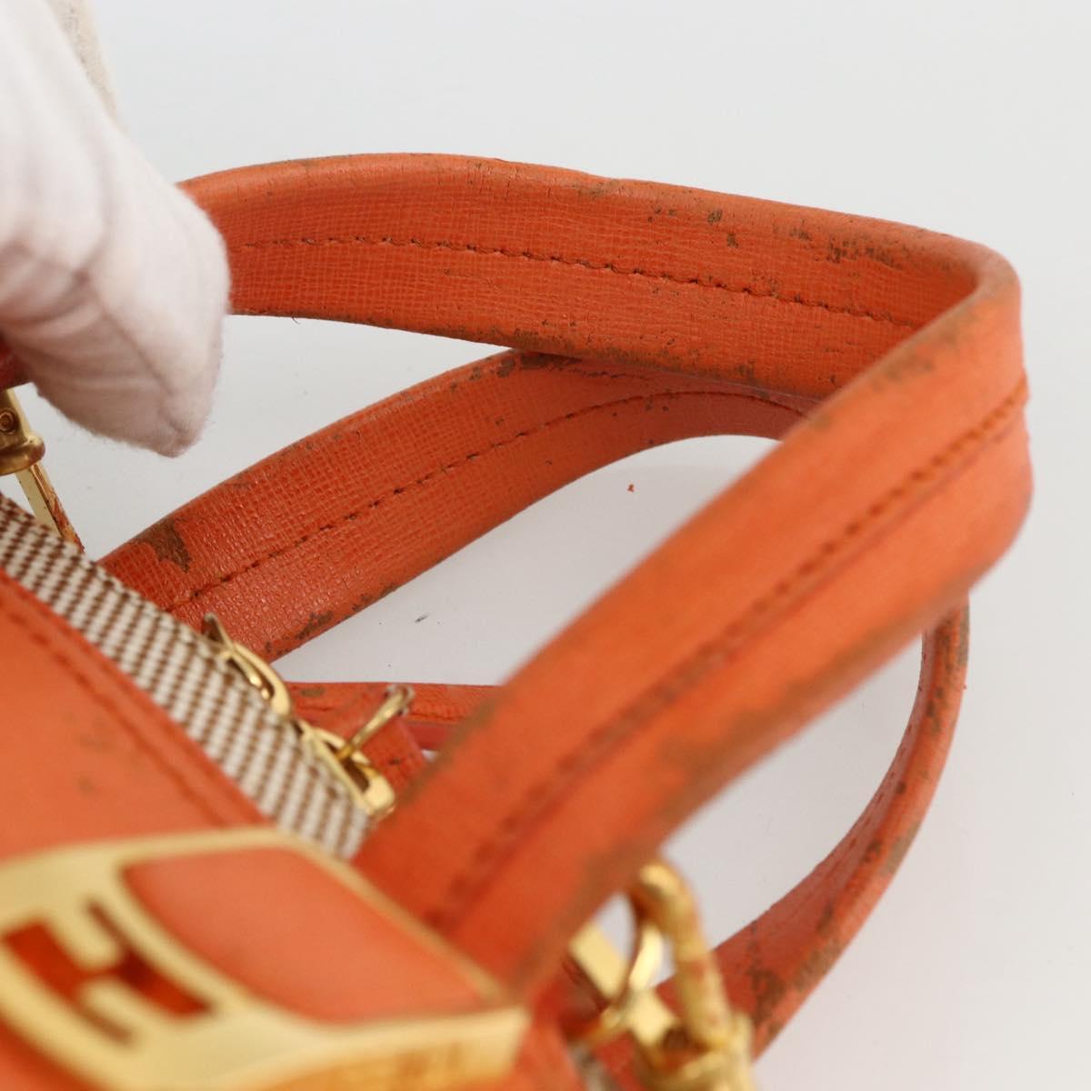 FENDI Chameleon Hand Bag Canvas Leather 2way Orange Gold Auth 172513