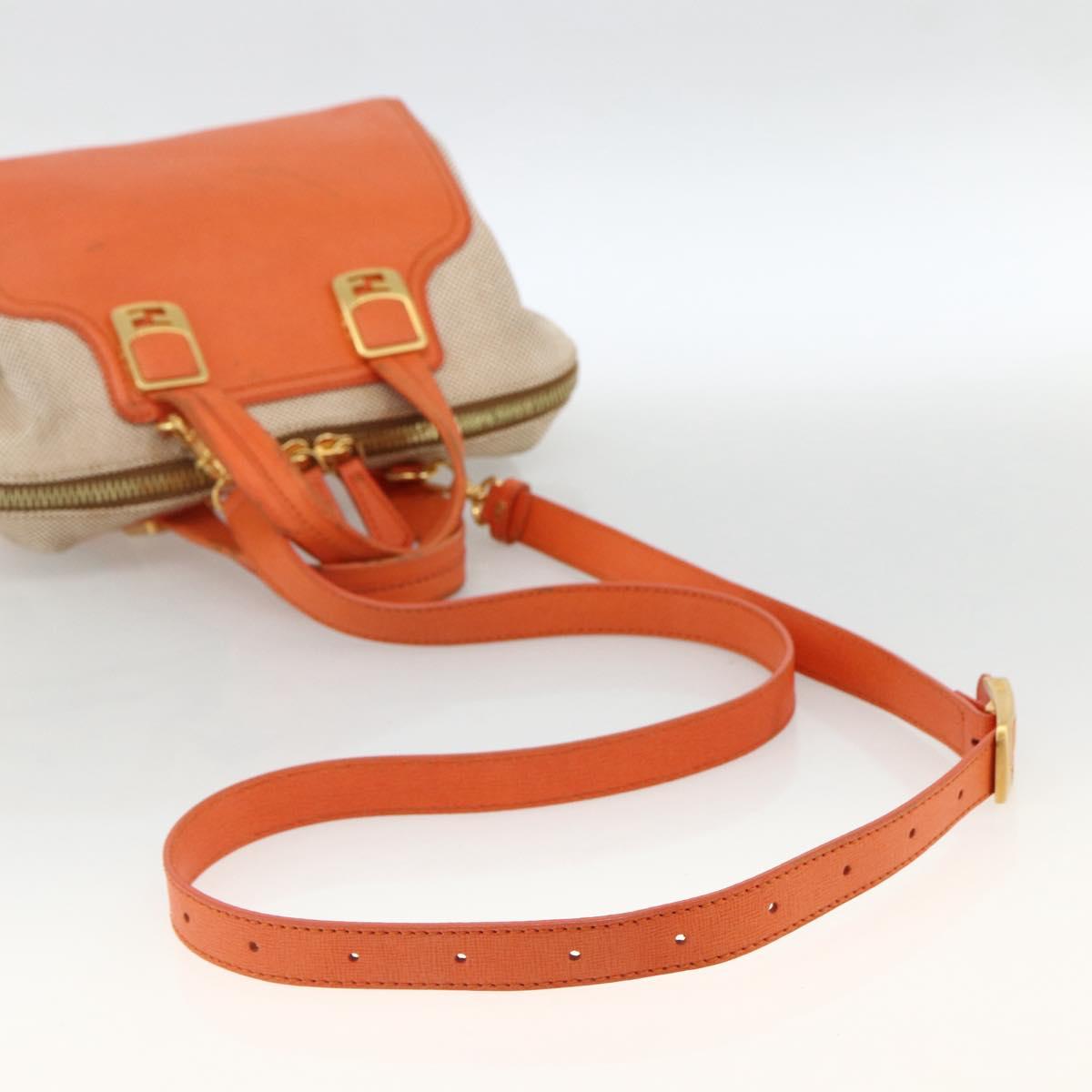 FENDI Chameleon Hand Bag Canvas Leather 2way Orange Gold Auth 172513