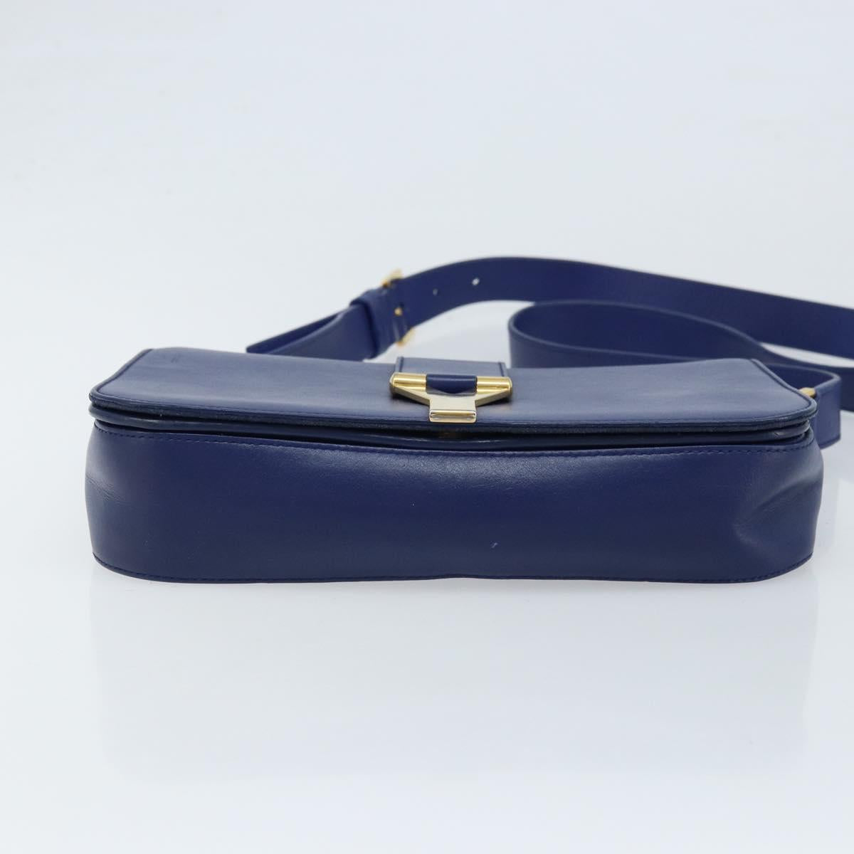 SAINT LAURENT Y Line Shoulder Bag Leather Blue Gold 311214 Auth 172514V