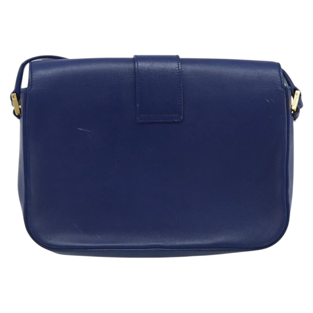 SAINT LAURENT Y Line Shoulder Bag Leather Blue Gold 311214 Auth 172514V