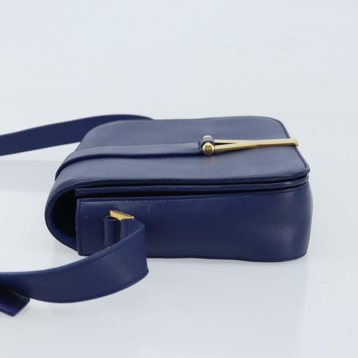 SAINT LAURENT Y Line Shoulder Bag Leather Blue Gold 311214 Auth 172514V