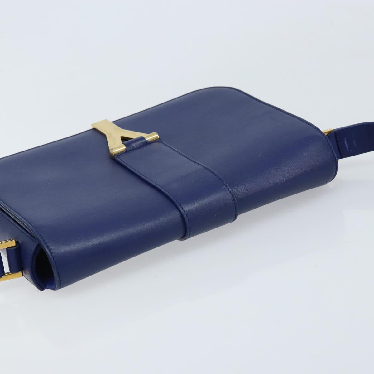 SAINT LAURENT Y Line Shoulder Bag Leather Blue Gold 311214 Auth 172514V