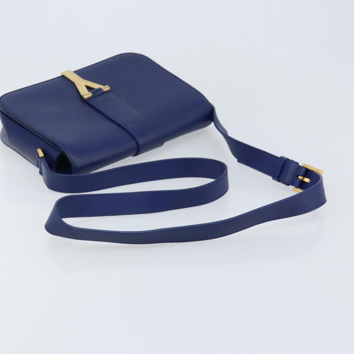SAINT LAURENT Y Line Shoulder Bag Leather Blue Gold 311214 Auth 172514V