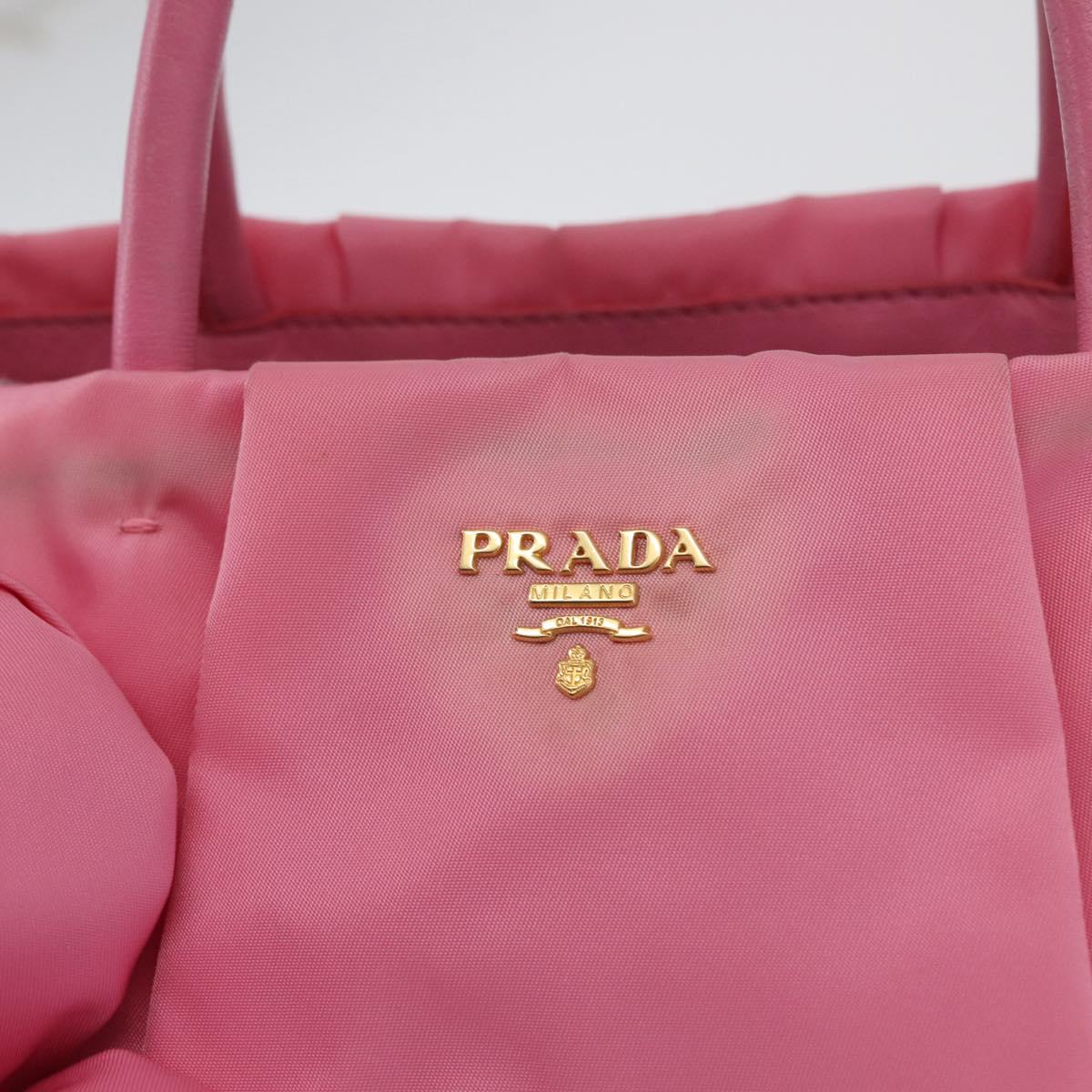 PRADA Hand Bag Nylon Pink Gold Auth 172515A