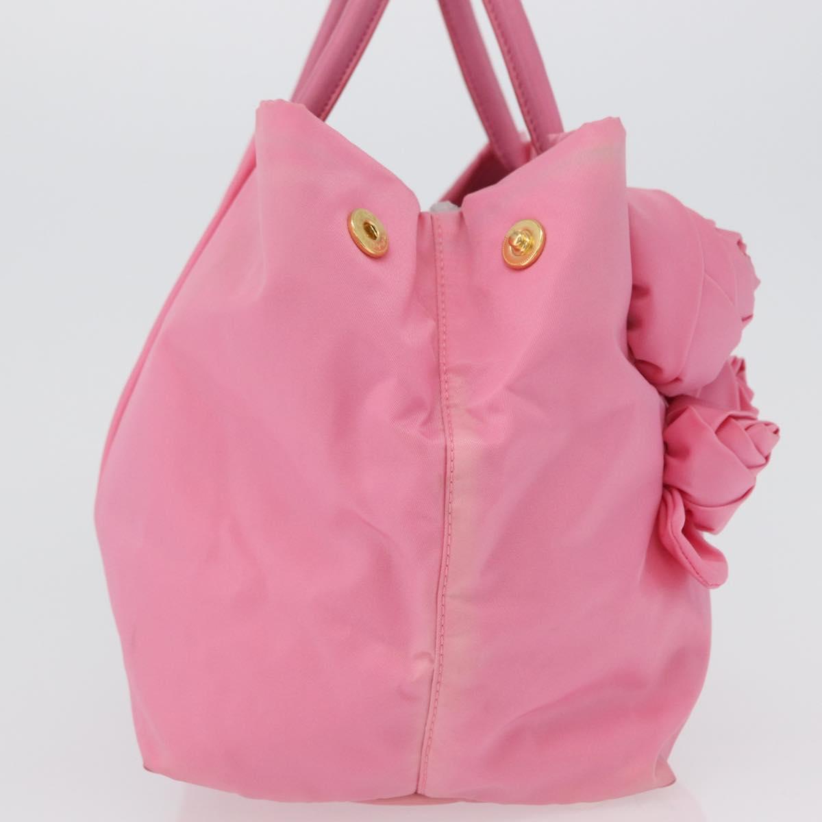 PRADA Hand Bag Nylon Pink Gold Auth 172515A