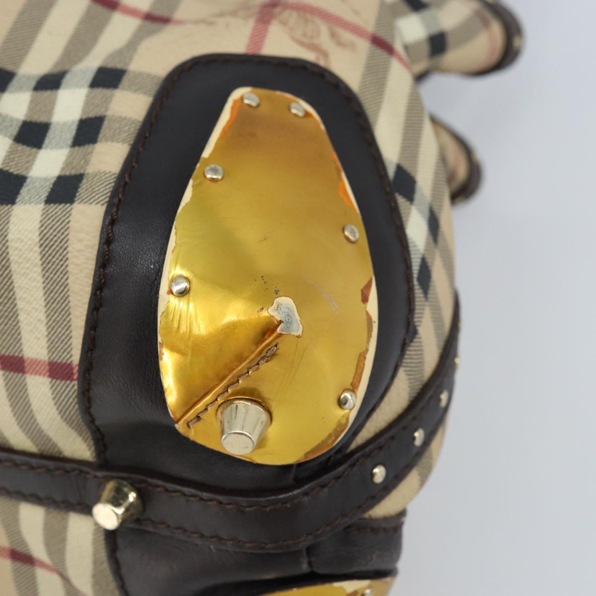 BURBERRY Nova Check Hand Bag PVC Beige Gold Auth 172518