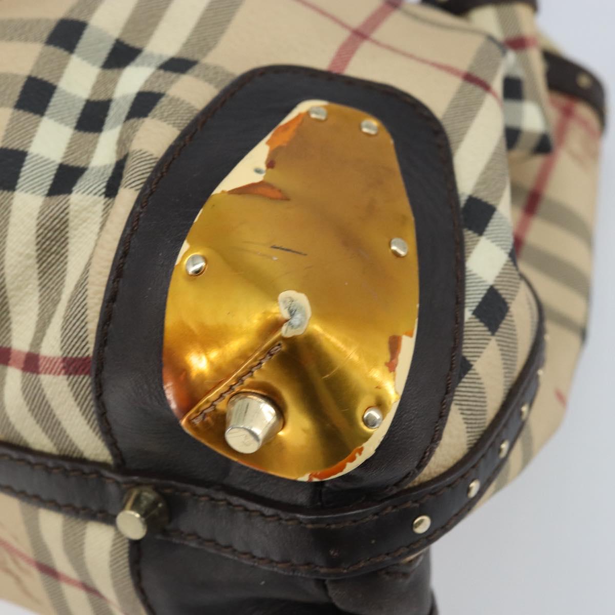 BURBERRY Nova Check Hand Bag PVC Beige Gold Auth 172518