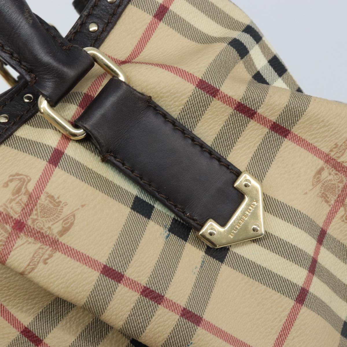 BURBERRY Nova Check Hand Bag PVC Beige Gold Auth 172518