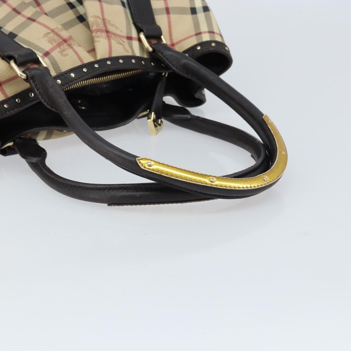 BURBERRY Nova Check Hand Bag PVC Beige Gold Auth 172518