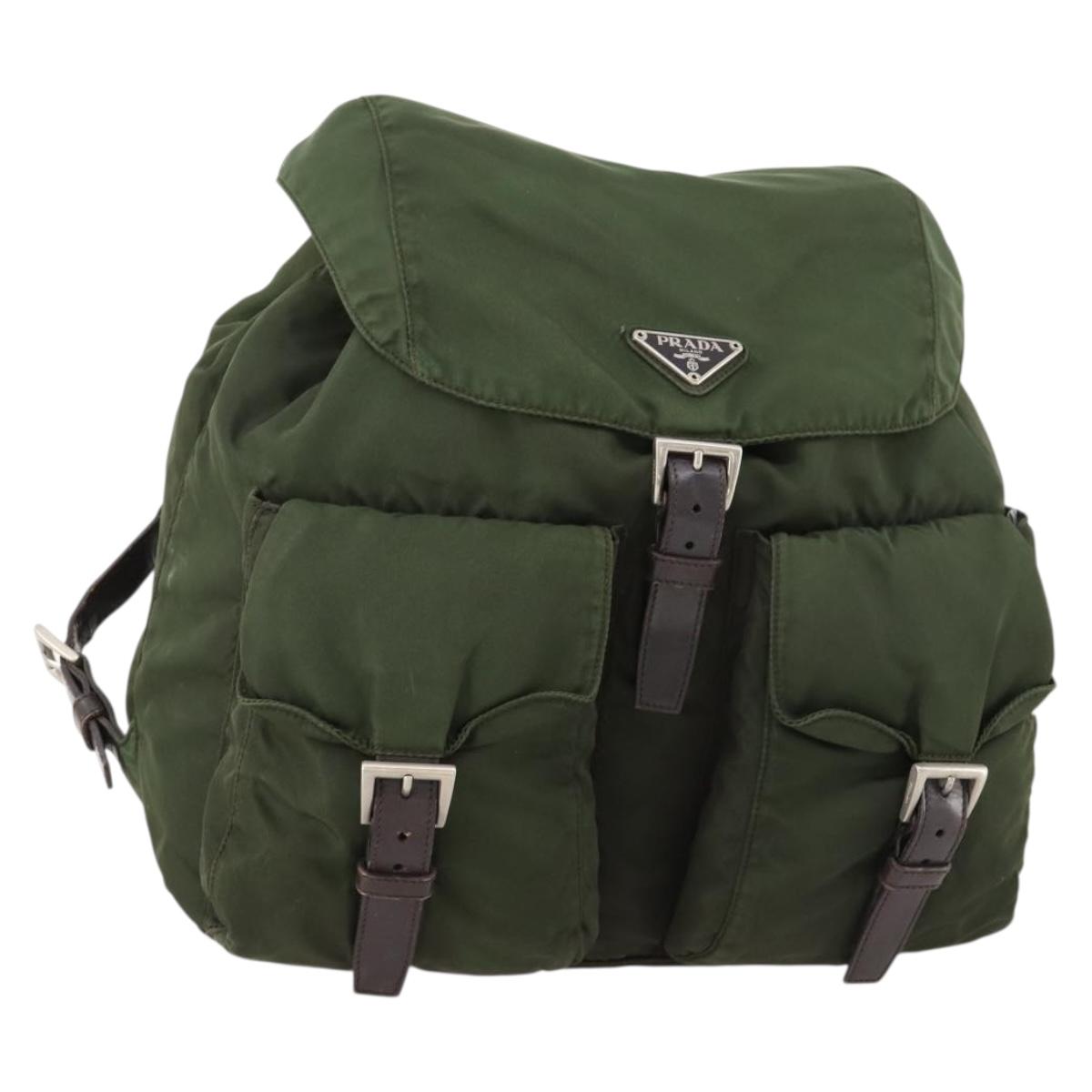 PRADA Backpack Nylon Green Silver Auth 172520