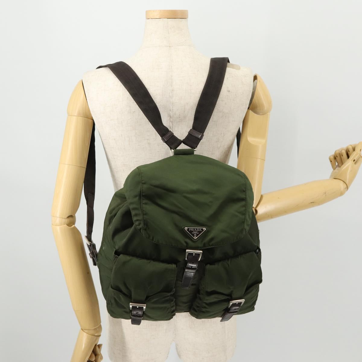 PRADA Backpack Nylon Green Silver Auth 172520