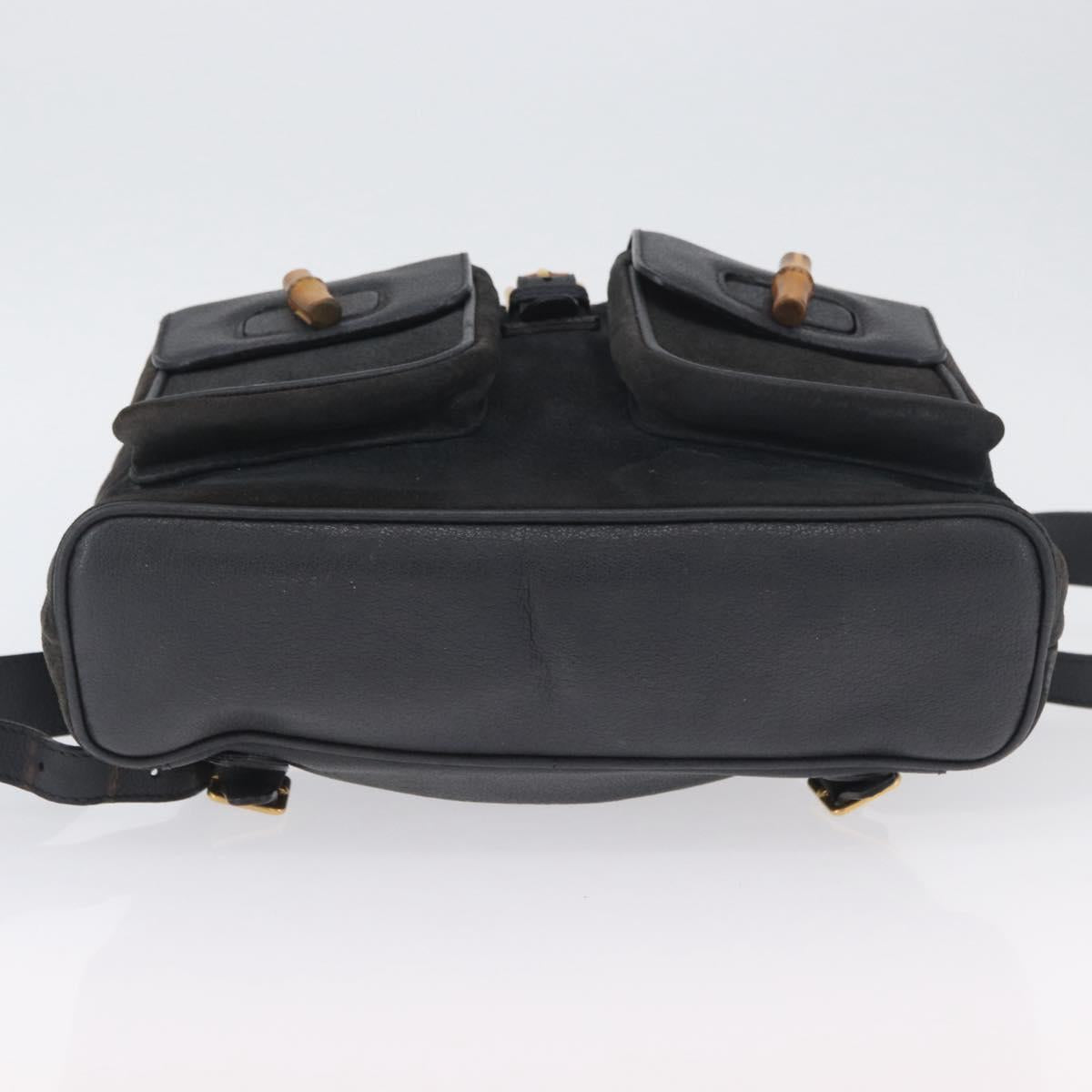 GUCCI Bamboo Backpack Suede Leather Black Gold 003 2058 0016 Auth 172522