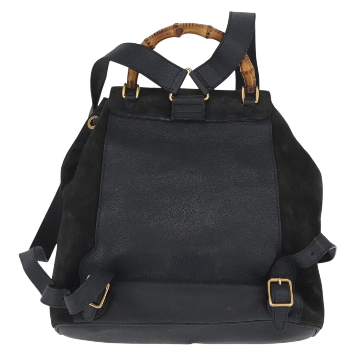 GUCCI Bamboo Backpack Suede Leather Black Gold 003 2058 0016 Auth 172522