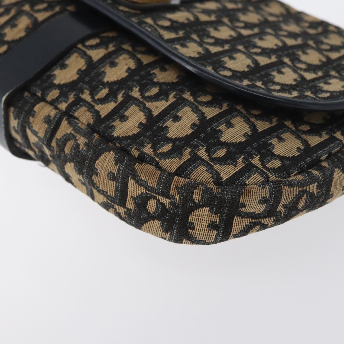 Christian Dior Trotter Canvas Shoulder Bag Navy Gold Auth 172525