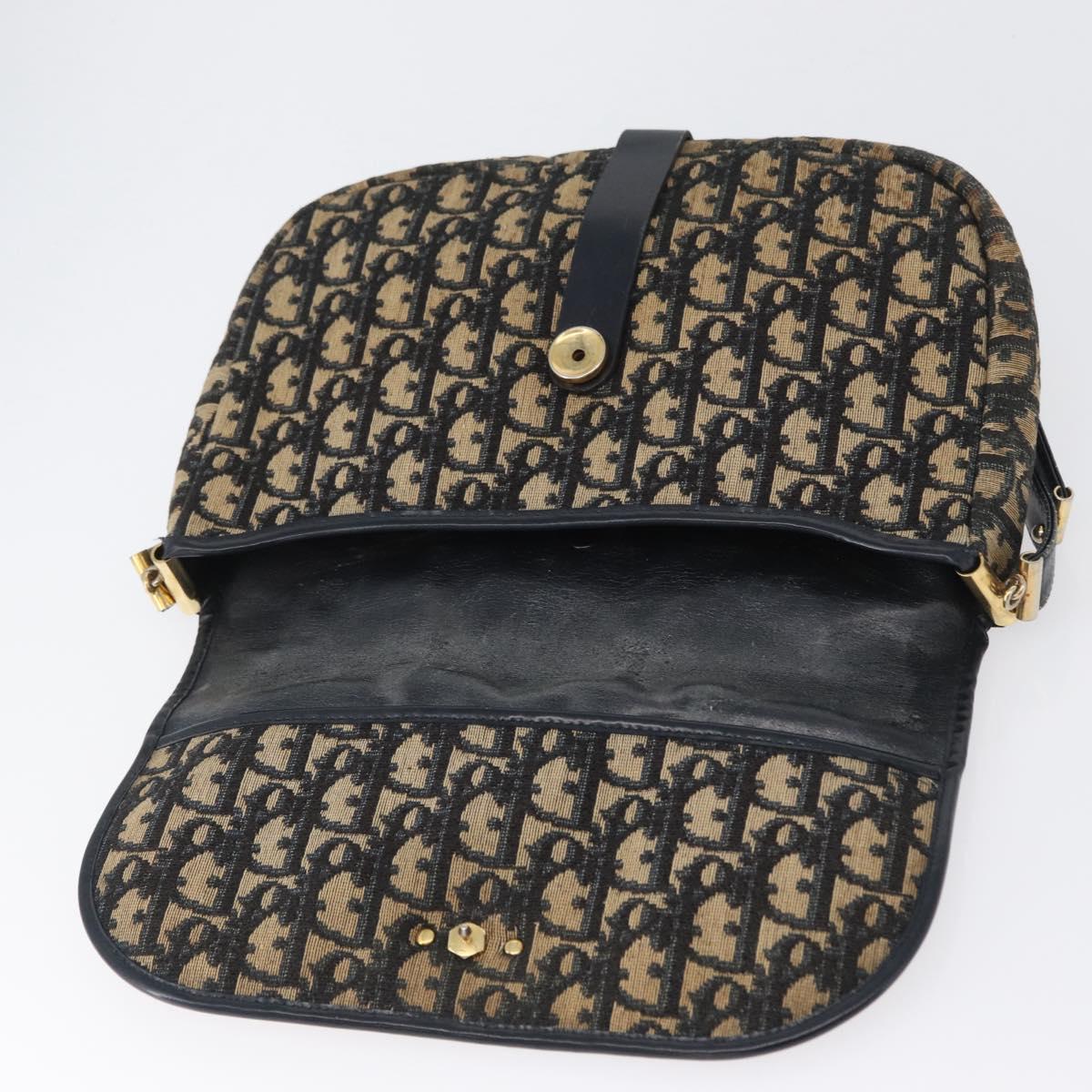 Christian Dior Trotter Canvas Shoulder Bag Navy Gold Auth 172525