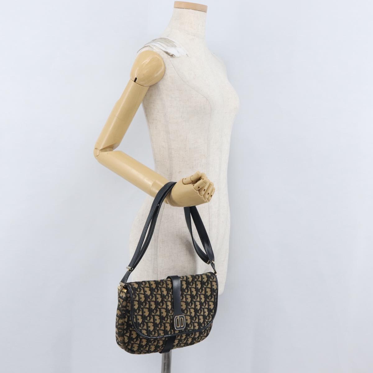 Christian Dior Trotter Canvas Shoulder Bag Navy Gold Auth 172525