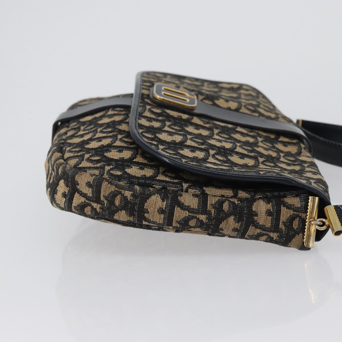 Christian Dior Trotter Canvas Shoulder Bag Navy Gold Auth 172525