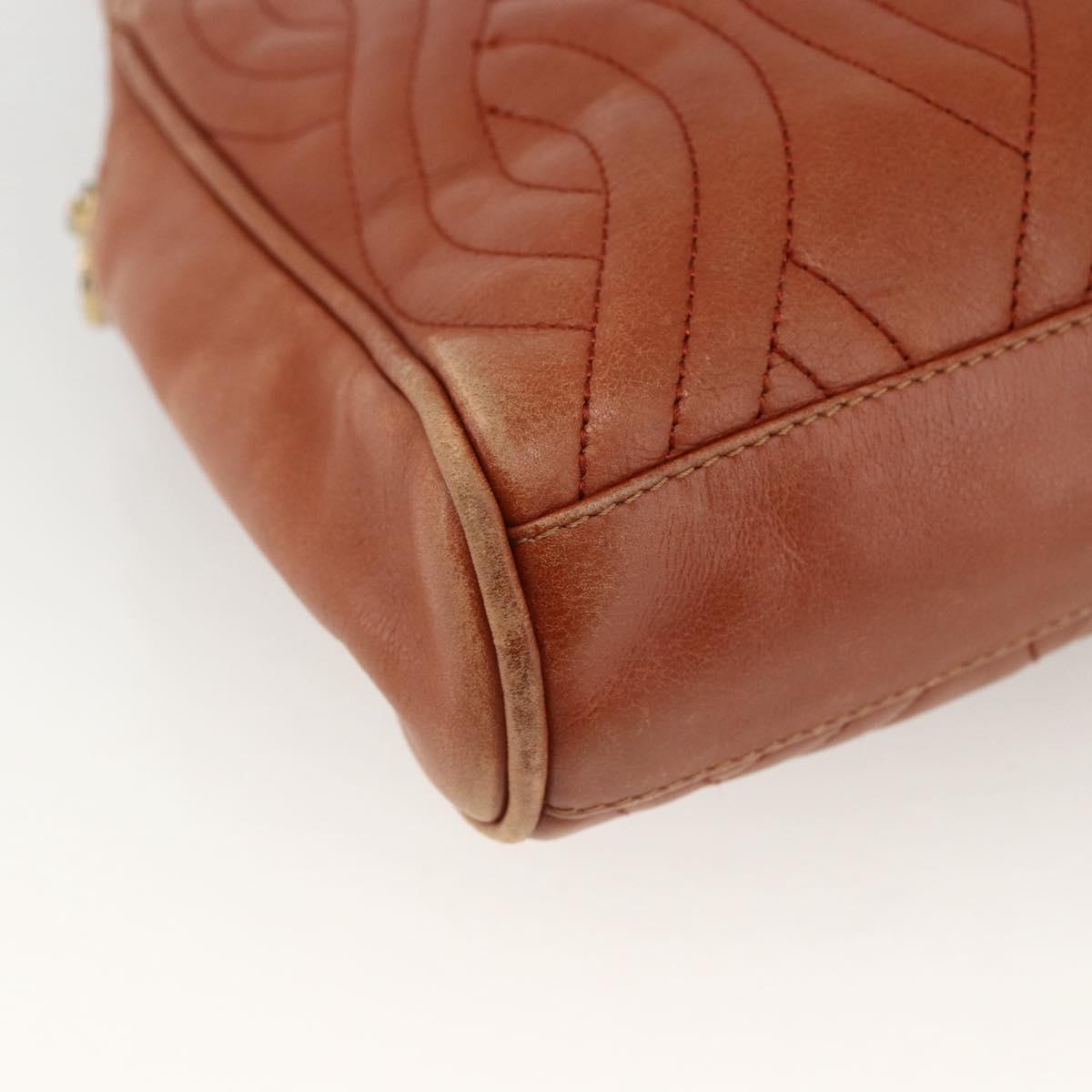 FENDI Macaroni Shoulder Bag Leather Brown Gold Auth 172526