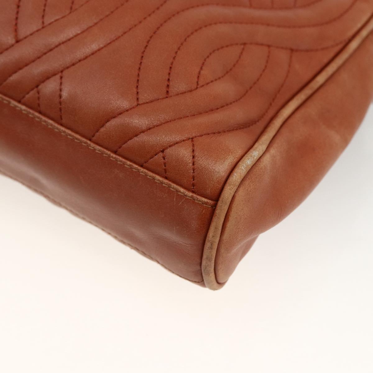 FENDI Macaroni Shoulder Bag Leather Brown Gold Auth 172526