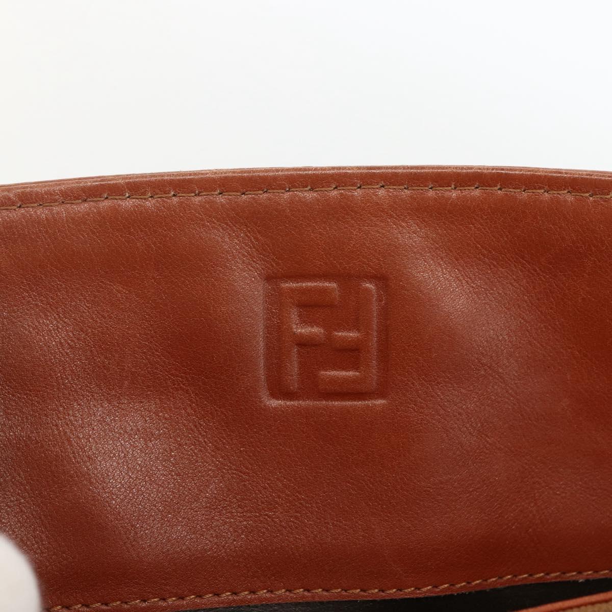 FENDI Macaroni Shoulder Bag Leather Brown Gold Auth 172526
