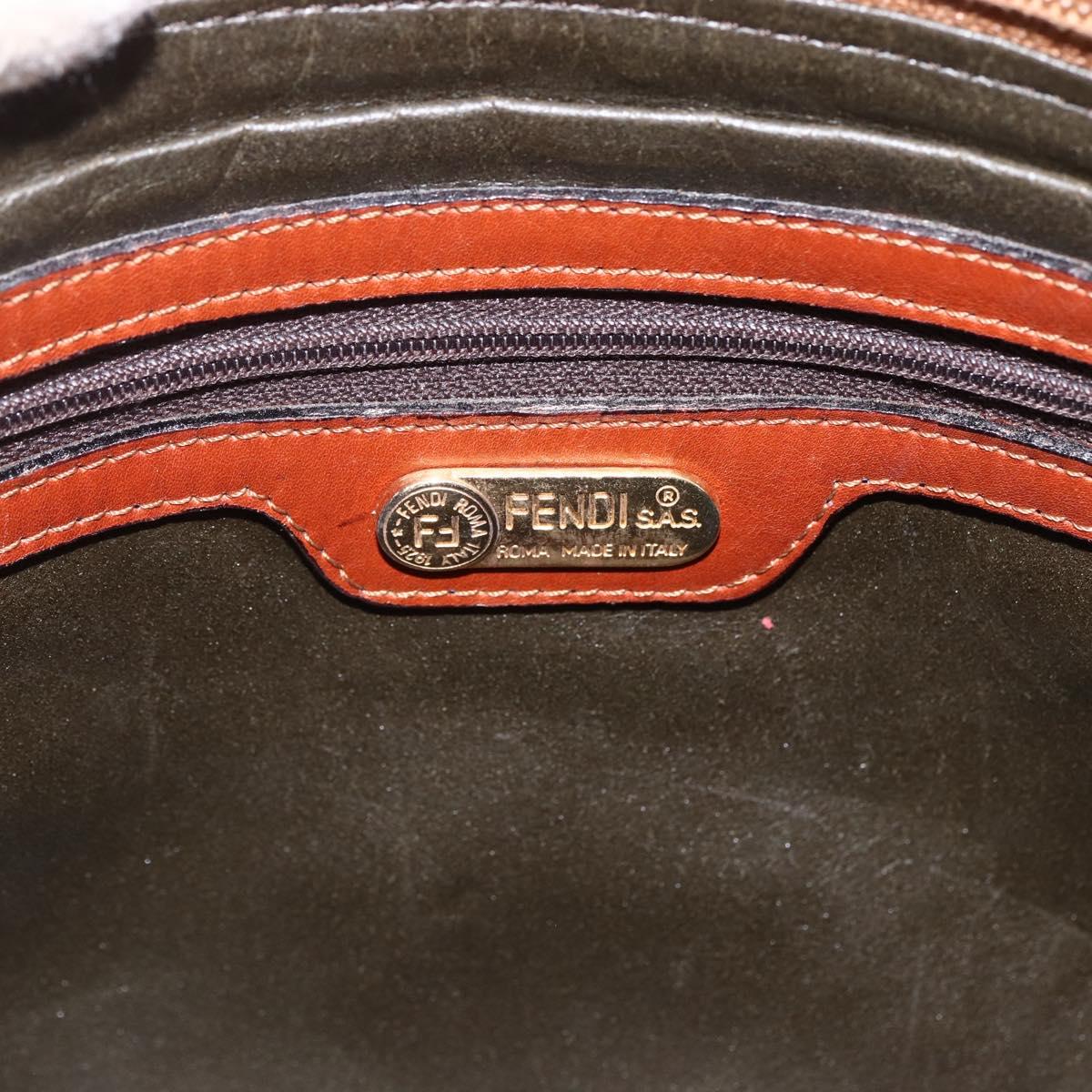 FENDI Macaroni Shoulder Bag Leather Brown Gold Auth 172526