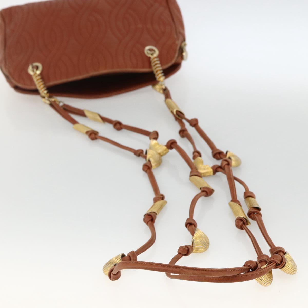 FENDI Macaroni Shoulder Bag Leather Brown Gold Auth 172526