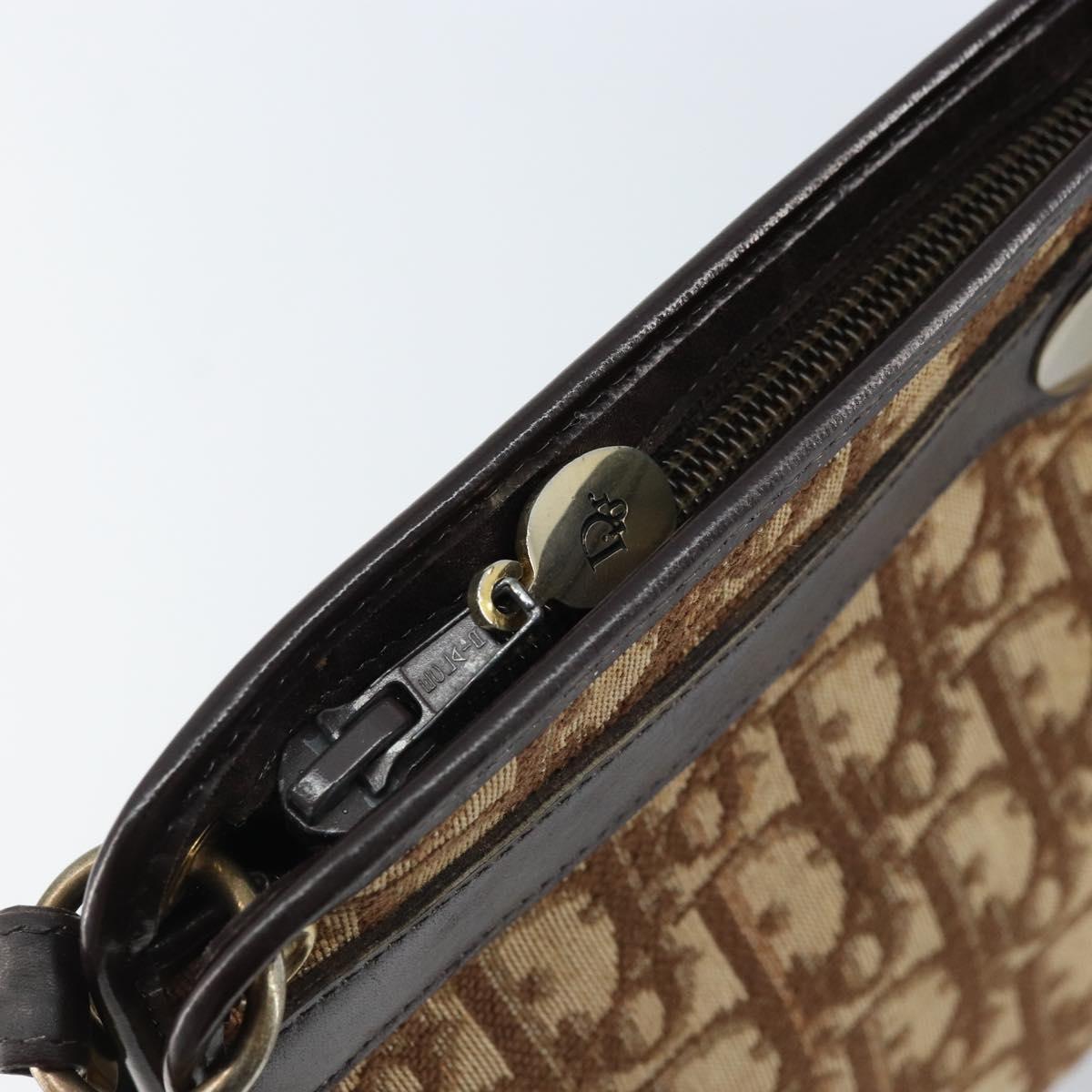 Christian Dior Trotter Canvas Shoulder Bag Beige Gold Auth 172528A