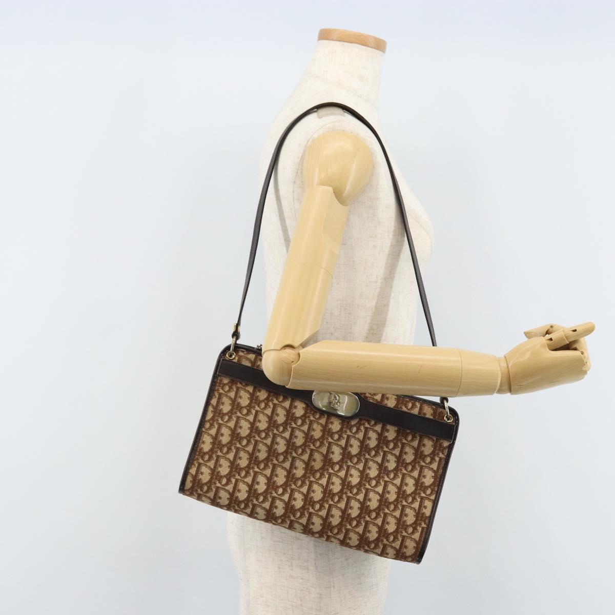 Christian Dior Trotter Canvas Shoulder Bag Beige Gold Auth 172528A