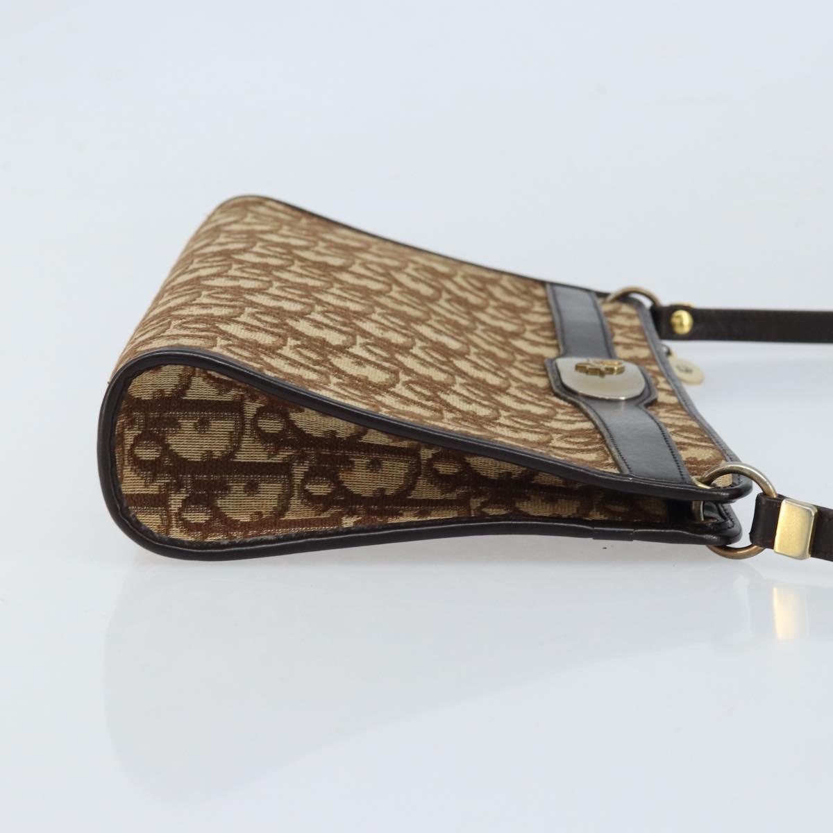 Christian Dior Trotter Canvas Shoulder Bag Beige Gold Auth 172528A