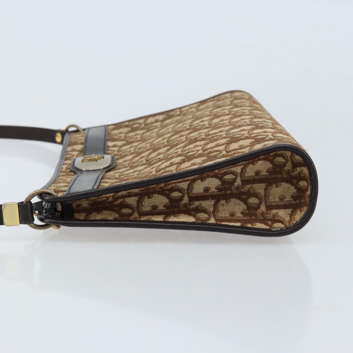 Christian Dior Trotter Canvas Shoulder Bag Beige Gold Auth 172528A