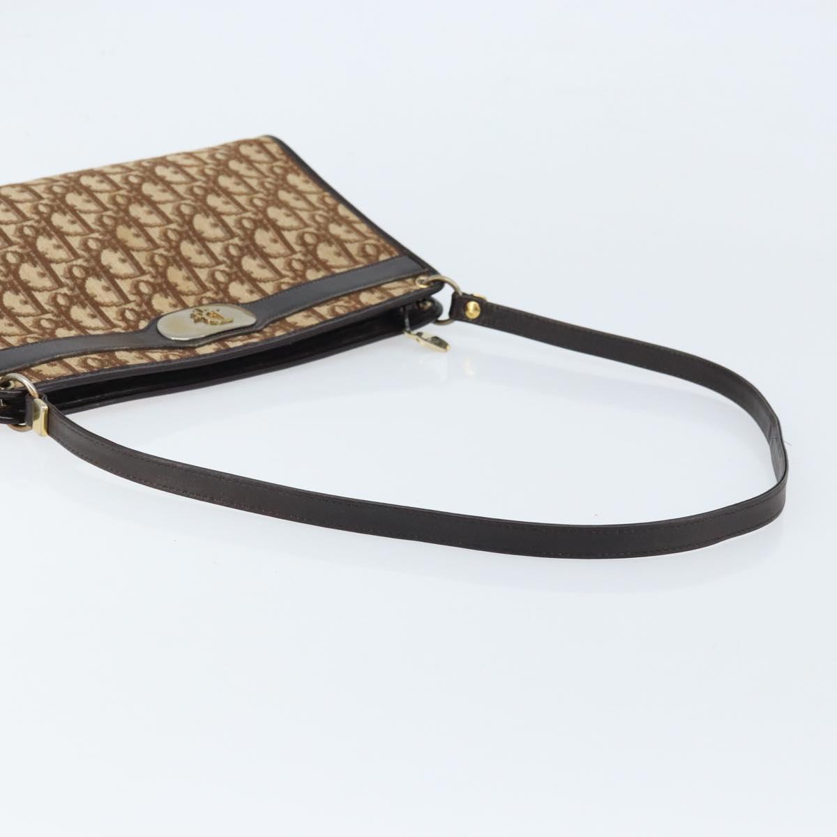 Christian Dior Trotter Canvas Shoulder Bag Beige Gold Auth 172528A